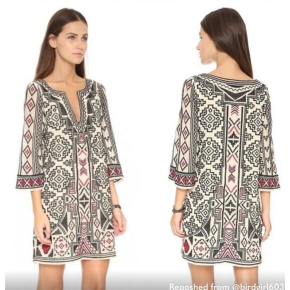 Alice & Olivia Lowell Embroidered Aztec Popover Bohemian Chiffon Tunic, sz S - Picture 1 of 11